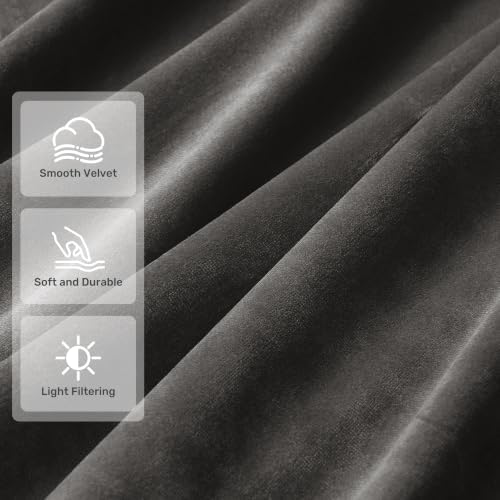 Dark Grey Velvet Blackout Curtains 120 inch Length 2 Panels for Living