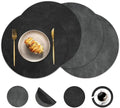 Round Placemats and Coasters Set of 4, Washable Reversible Faux