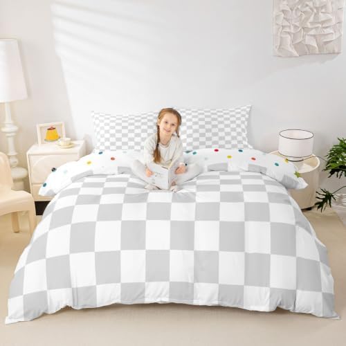 Manfei Neutral Checkerboard Duvet Cover Set,Simple Block Comforter