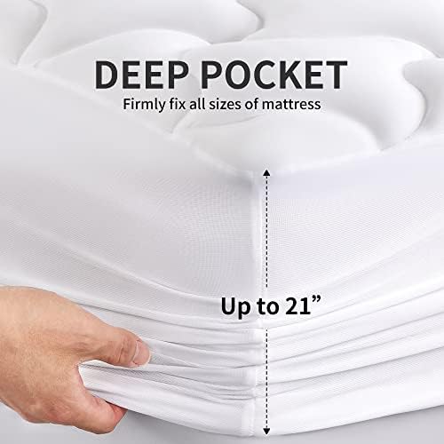 SLEEP ZONE Cooling Mattress Topper Queen Mattress Pad, Quilted Fitted