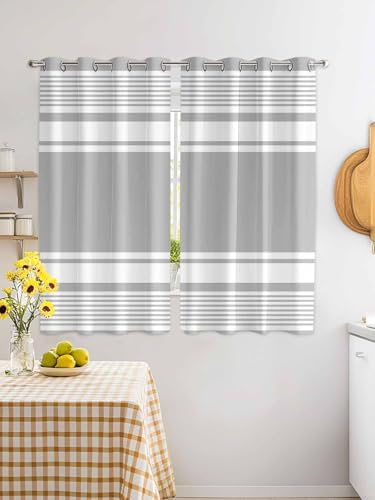 Window Curtain Panels 63 Inches Length, Farmhouse Grey Grommets
