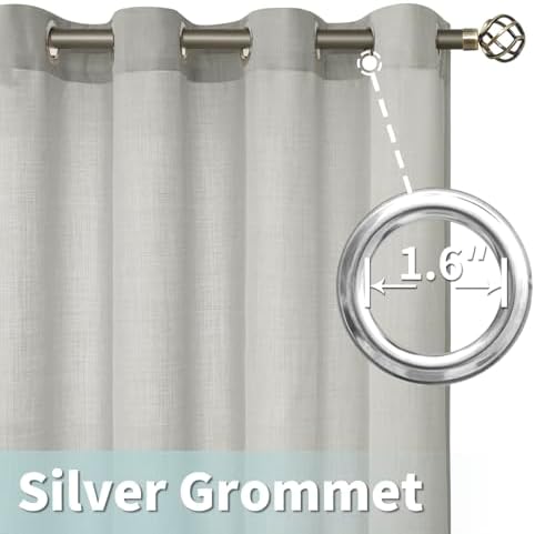 LAMIT 63 Inch Light Grey Semi Sheer Linen Curtains for Bedroom 2
