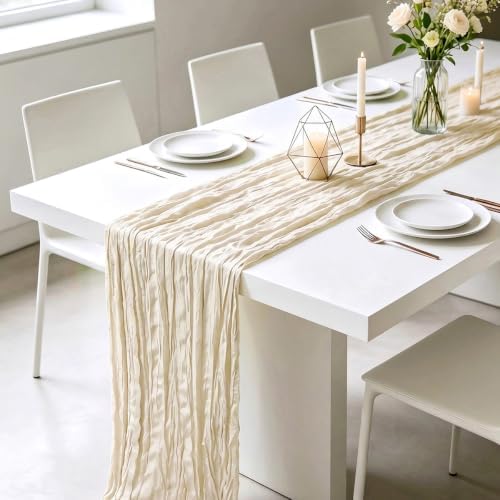 10 Pack Beige Cheesecloth Table Runner 21 x 120 Inch Boho Gauze Sheer