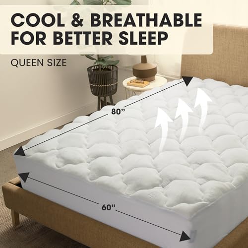 Rayon from Bamboo Queen Mattress Topper Cooling Plush Pillow Bed