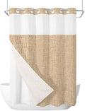 Light Tan Linen Weave No Hook Shower Curtain with Snap in Liner