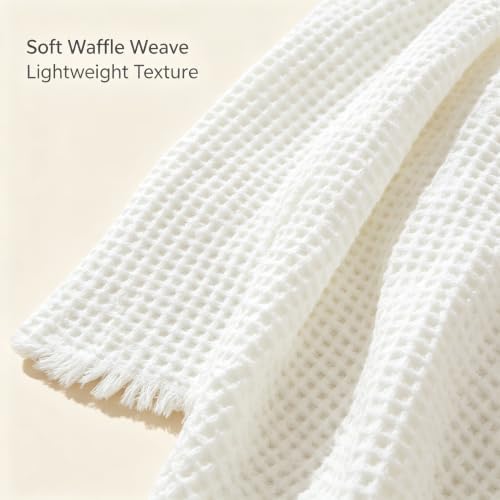 Lightweight 100% Cotton Waffle Blanket,Throw XL,Ivory