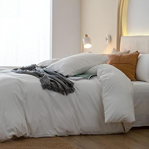 JIYUAN Full Washed Cotton Duvet Cover Set, 3-Piece, Relaxed Linen Feel