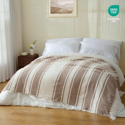 Carriediosa Chenille Throw Blanket with Knotted Tassels 50x60, Tan