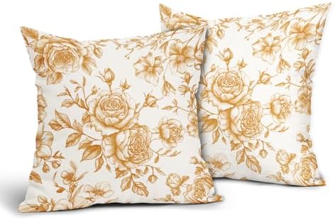 Yellow and Cream Floral Throw Pillow Covers Yellow Cushion Case 20 x