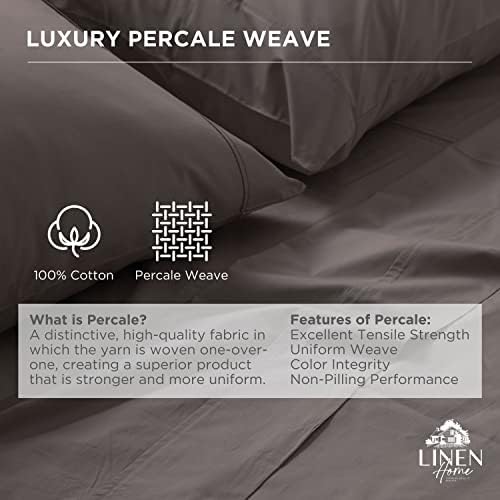 Linen Home King Size Flat Sheet Only 100% Cotton Percale, Charcoal