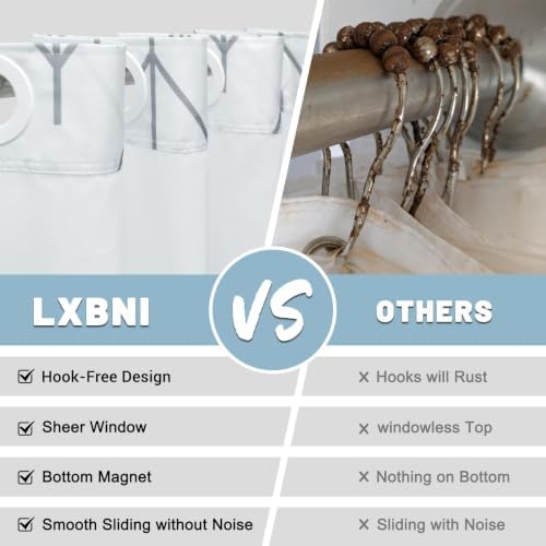 LXBNI Herringbone Ringless Shower Curtain with Liner, Grey White 71 x