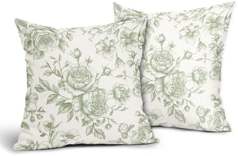 Sage Green and White Floral Throw Pillow Covers Chinoiserie Cushion