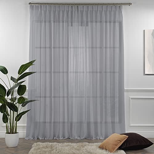 Extra Long Grey Sheer Pinch Pleated Linen Curtains Set of 2 Home Décor