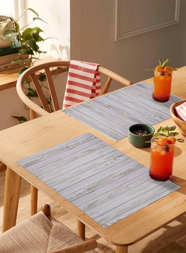 Placemats Set of 8, Wood Grain Rustic Woven Placemat, Linen Place Mats