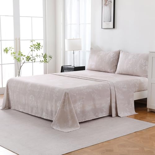 Yibeizi Taupe Floral Sheets King Size Boho Patterned Bed Sheet Set