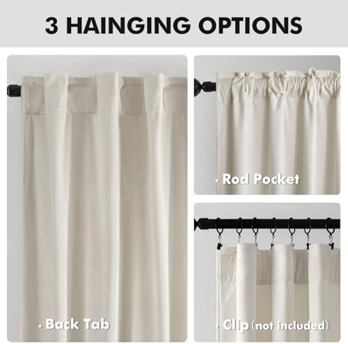 EMEMA Ivory Velvet Curtains 2 Panels W52xL96 Inch Back Tab Rod Pocket
