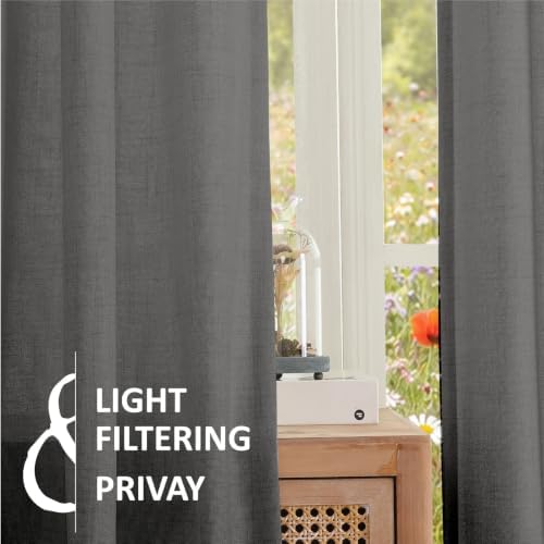 Pinch Pleated Faux Linen Semi Sheer Curtains Taupe 96 Inches Long