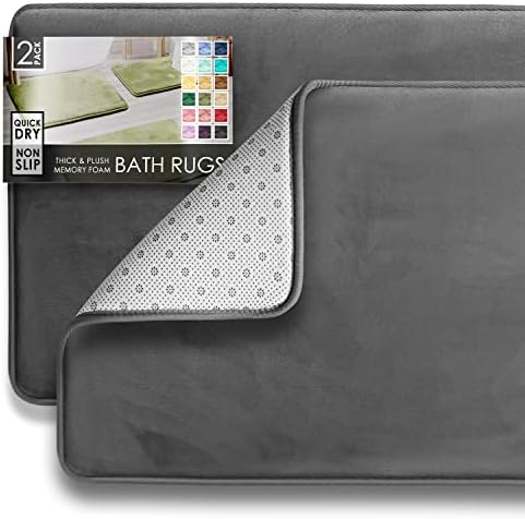 Clara Clark 2 Piece Bathroom Rugs Bath Mat Set, Velvet Memory Foam