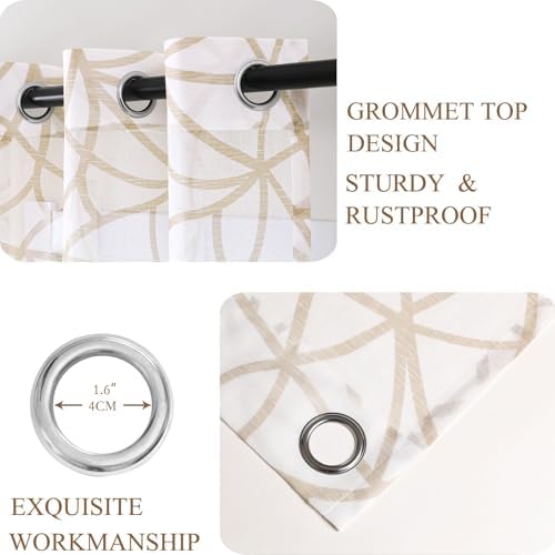 L.Z.E White Beige Sheer Curtains 84 Inches Long 2 Panels Set, Linen