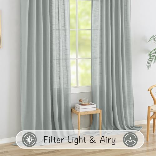 DONREN 94 Inch Long Linen Back Tab Hook Belt Loop Privacy Semi Sheer