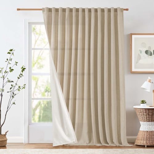 jinchan Lined Linen Curtain Light Filtering Back Tab 100x96 Inch 1