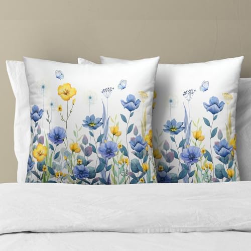 Imiss Blue Yellow Floral Throw Pillow Cover Set of 2, 20x20 Inch Poppy