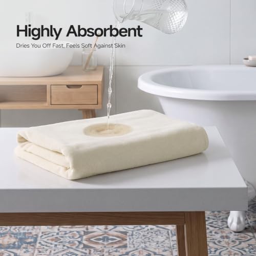 REDKISS 2 Pack 100% Cotton Large Bath Towels 35 x 70 Inches, Ivory