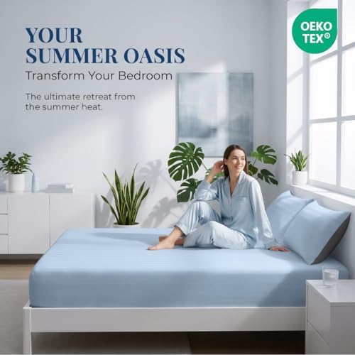 Cooling Bed Sheet Set - Breathable Fitted Sheet & Pillowcase for Hot