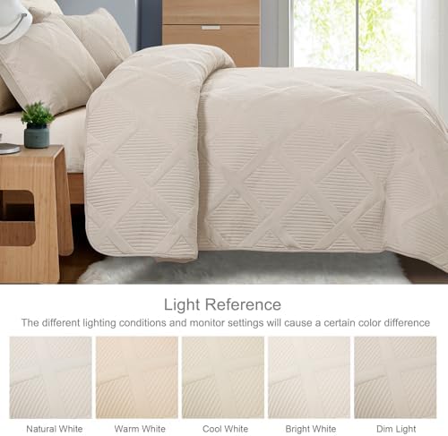 Exclusivo Mezcla 3-Piece Soft Quilt King Size Bedding Set, Beige Cream