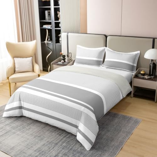 Feelyou Light Gray Striped Duvet Cover 100% Cotton King Size