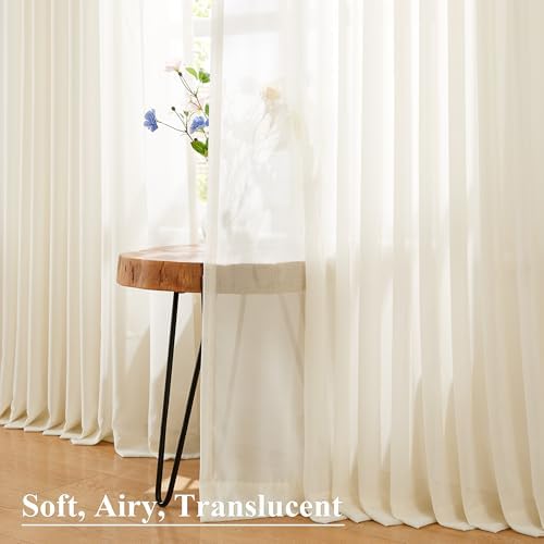 WEST LAKE 95 Inches Long Egret Ivory Pinch Pleated Sheer Curtains for
