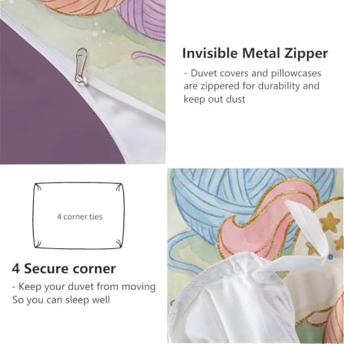 Sage Green Cute Watercolor Unicorn Duvet Cover Set For Women Girls