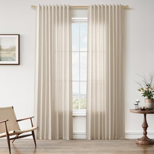 Nanspring Linen Curtain 84 Inch Long for Living Room Hook Belt Birch
