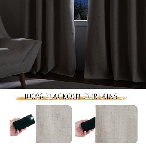 StangH Beige Full Blackout Linen Curtains 108 Inch for Bedroom 2