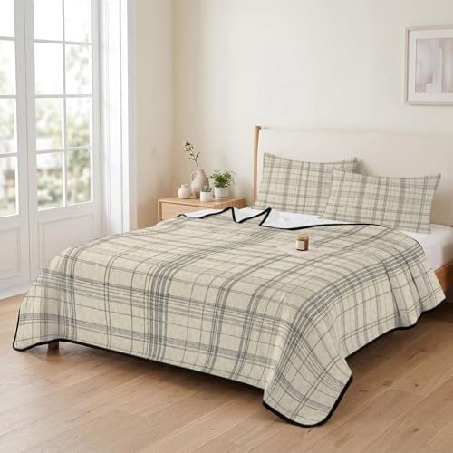 Quilts King Size Bedding Set, Check Plaid Lightweight Quilted