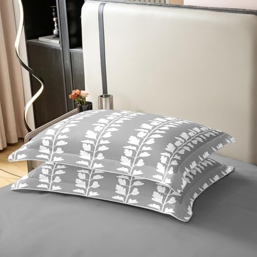 Erosebridal Grey White Floral Leaves Duvet Cover Set Farmhouse