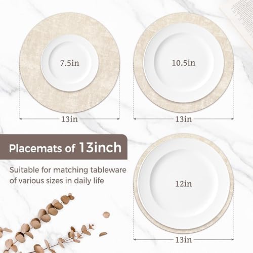13" Round Placemats Set of 12, Reversible Faux Leather Wipeable Table