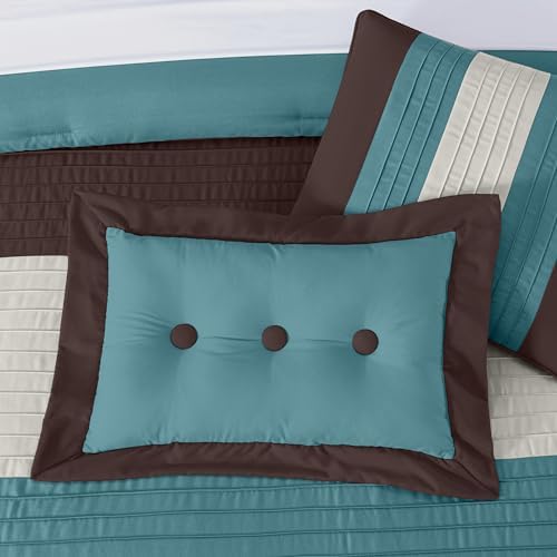 Loft 8-Piece Striped Comforter Set King, Blue/Beige/Chocolate Brown