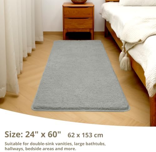 Polyester Bathroom Runner Rug 24"x60" Gray, Soft Shaggy Bath Mat