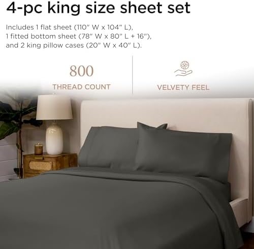 Threadmill 800 Thread Count Cotton King Sheet Set, Sateen, Solid, Dark