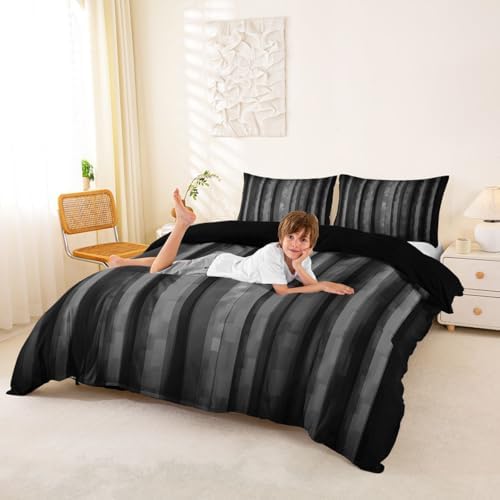 Feelyou Abstract Stripe Duvet Cover Queen Size Gray Bedding Set for