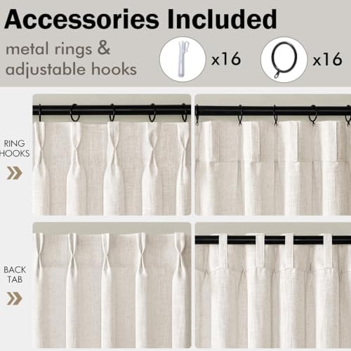 Linen Blend Pinch Pleat Light Filtering Curtains, Semi Sheer Textured