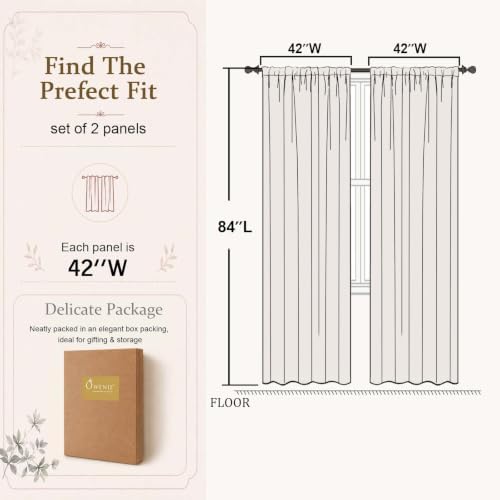 OWENIE Ivory Sheer Curtains 84 inches Long for Living Room 2 Panels