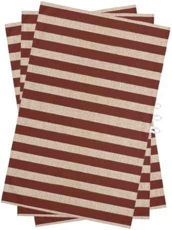 Oatmeal Tan Striped Kitchen Towels Set of 3, Water Absorbent Dish