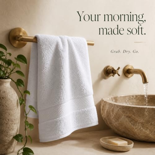 100% Cotton Hand Towels for Bathroom, Set of 6 (16"x27") - White