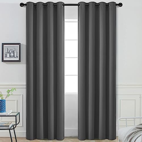 Yakamok Room Darkening Curtains 52x108 inch Long Charcoal Grey-Living