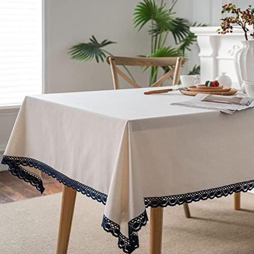 Cotton Linen Tablecloth Table Cover with Lace Trim for Home Kitchen
