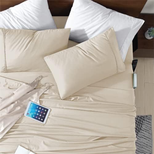 Swift Home Full Bed Sheet Set with Double Side Pockets, Cream