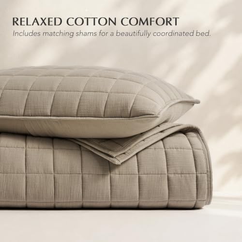 EverGrace Cotton Gauze Muslin Quilt Set, King, Stone Taupe