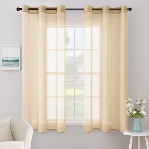 MIULEE Solid Color Sheer Curtains 63 Inches Long 2 Panels Set